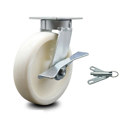 Service Caster 8 Inch Kingpinless Nylon Wheel Swivel Caster with Brake and Swivel Lock SCC SCC-KP30S820-NYR-SLB-BSL